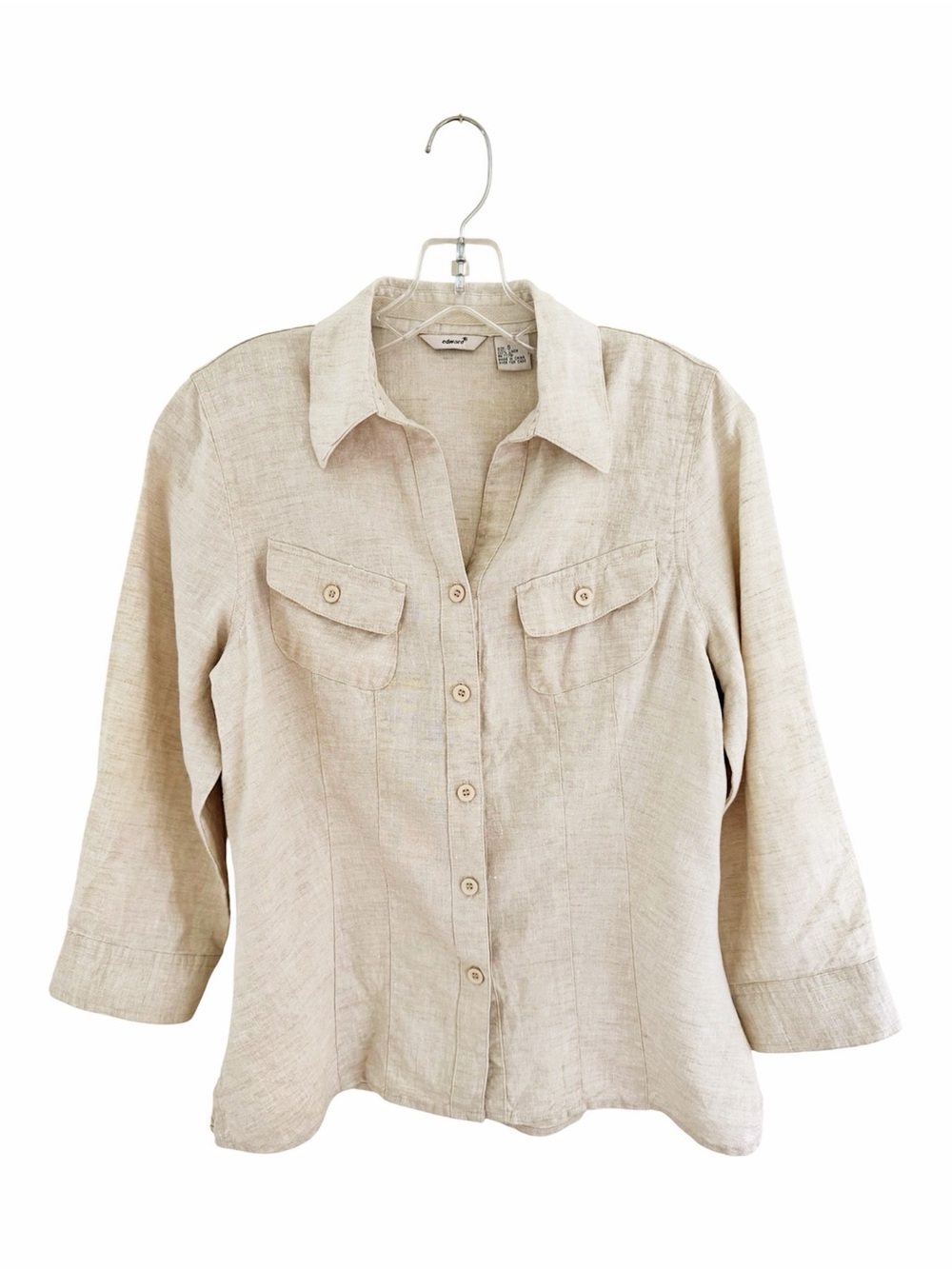 Edward 100% Linen Button-Down Shirt Size Small Beige